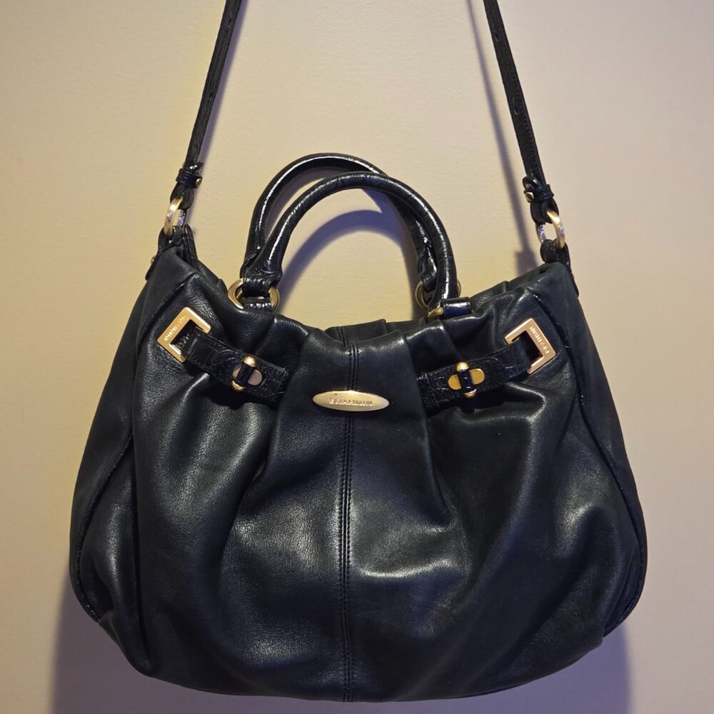 Brahmin Vintage Black Leather Crossbody Handbag